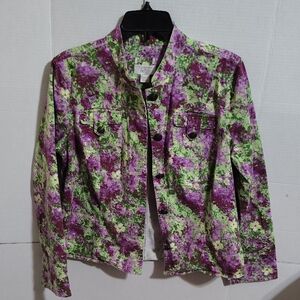 Christopher & Banks Purple and Green Floral Jean Jacket
